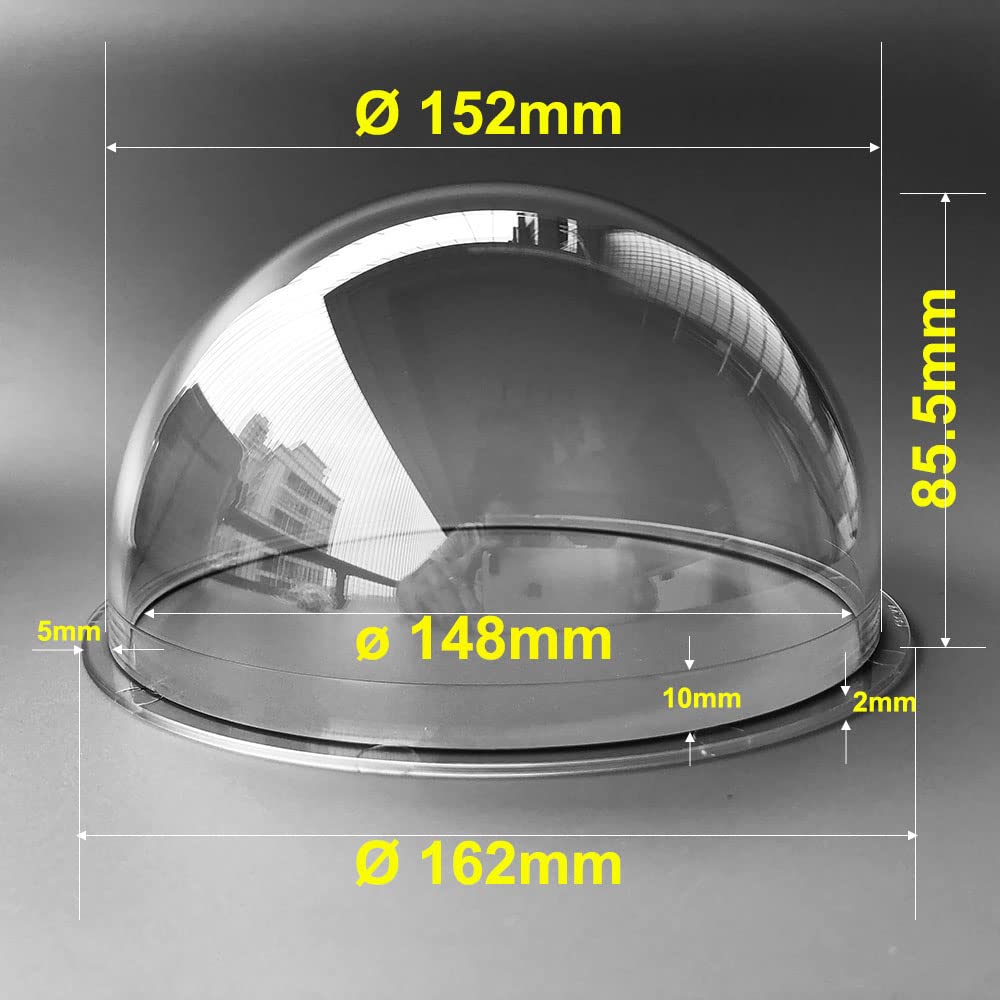 6-Inch Indoor & Outdoor Surveillance Camera Lens Protective Acrylic Dome Cover - Transparent, Dimensions 162x85.5mm