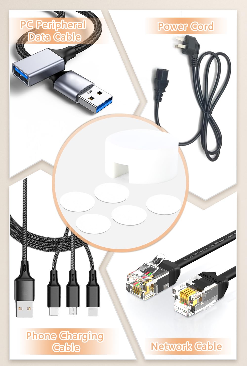 Maveek 5 Sets Magnetic Cable Management Clips with Discs, Adhesive Cable Holder Electrical Wire Clips Cord Organizer for Desktop Wall Kitchen USB LAN
