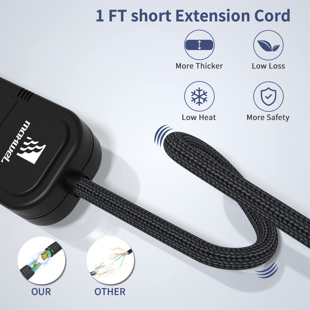 2Pack Small Power Strip Black Outlet - 1FT Heavy Duty Power Extension Cord, Mini Size Portable 3 Outlet Power Strip for Office,Computer,Home