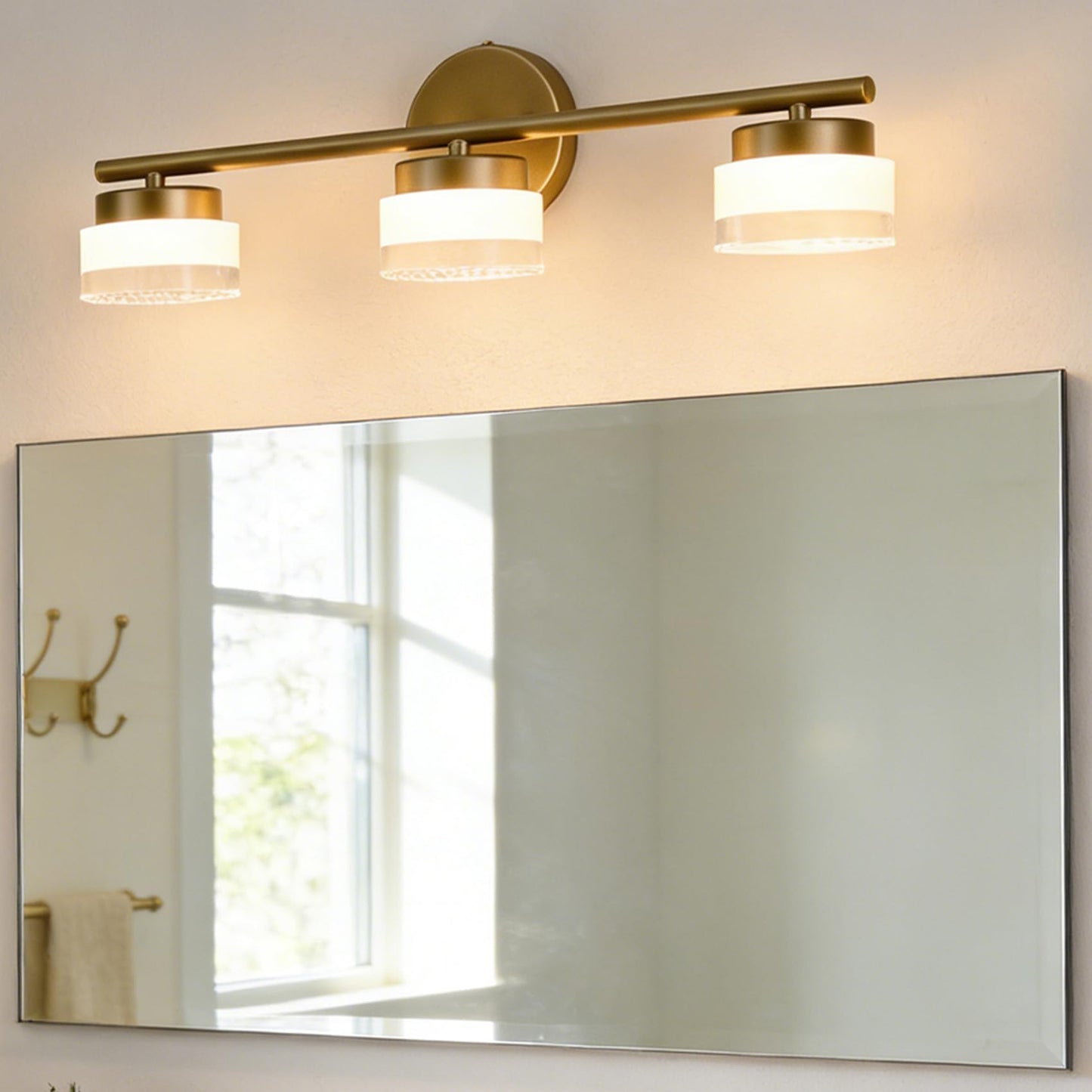 DAYCENT 3-Light Gold LED Bathroom Vanity Light Fixtures 21-Inch Modern Acrylic Bathroom Wall Lighting Over Mirror Wall Sconces, 2700K - Warm White