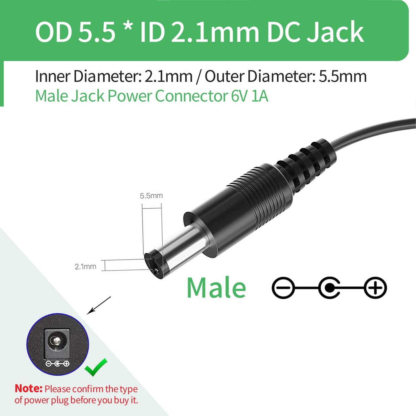 Security-01 AC to DC 6V 1A Power Supply Adapter,Plug 5.5mm x 2.1mm,UL Listed(Pack of 2)
