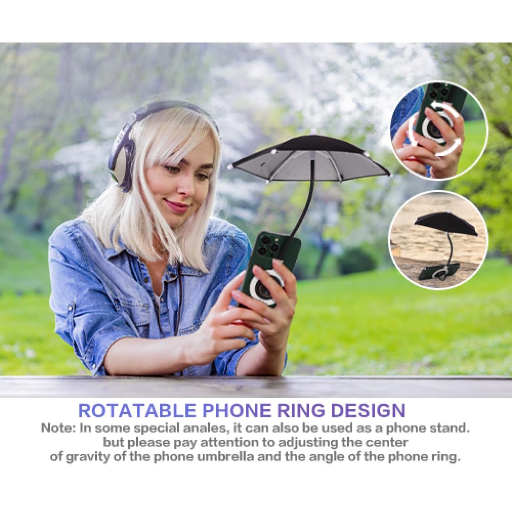 CxStarLiCU Magnetic Phone Umbrella For Sun, Umbrella for iPhone 15 14 13 12 Pro Max Plus, Smart Phone Sun Shade Shield with Bendable Design, Against