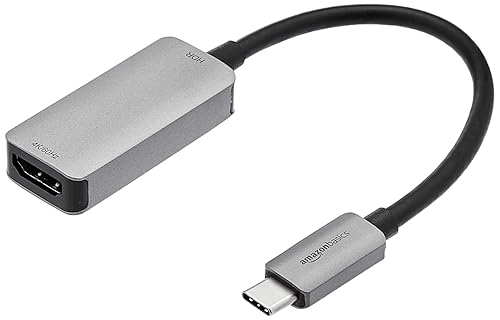 Amazon Basics USB-C 3.1 Male to HDMI Female Adapter for Phone and Tablet, 4K@60Hz, Portable, Plug and Play, Gray, 1.69 x 1.45 x 0.43 inches