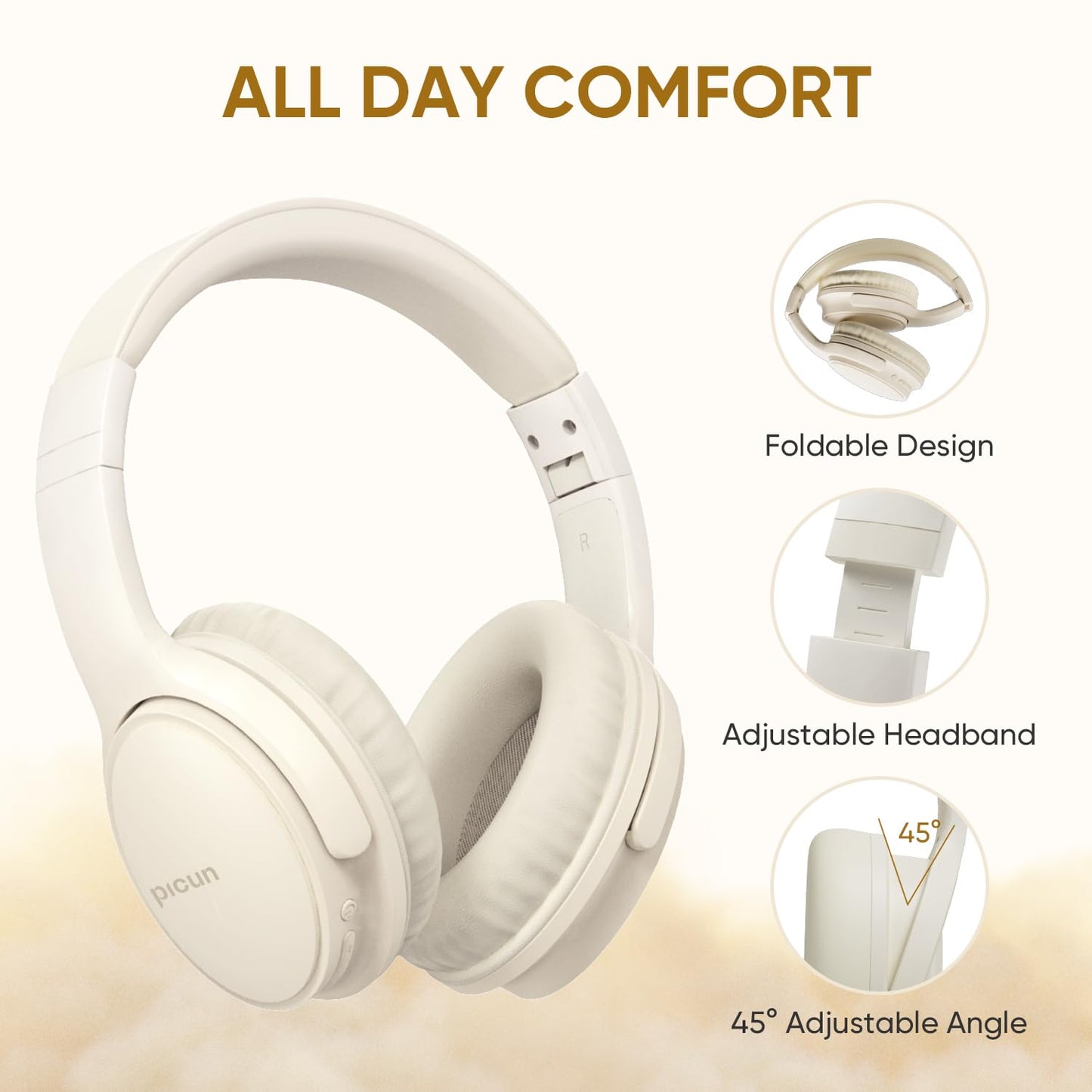 Gankoii Wireless Headphones, Bluetooth Over Ear Headsets with Microphone, Hi-Fi Audio, 60H Playtime, Touch Control, Foldable Lightweight, On-Ear…