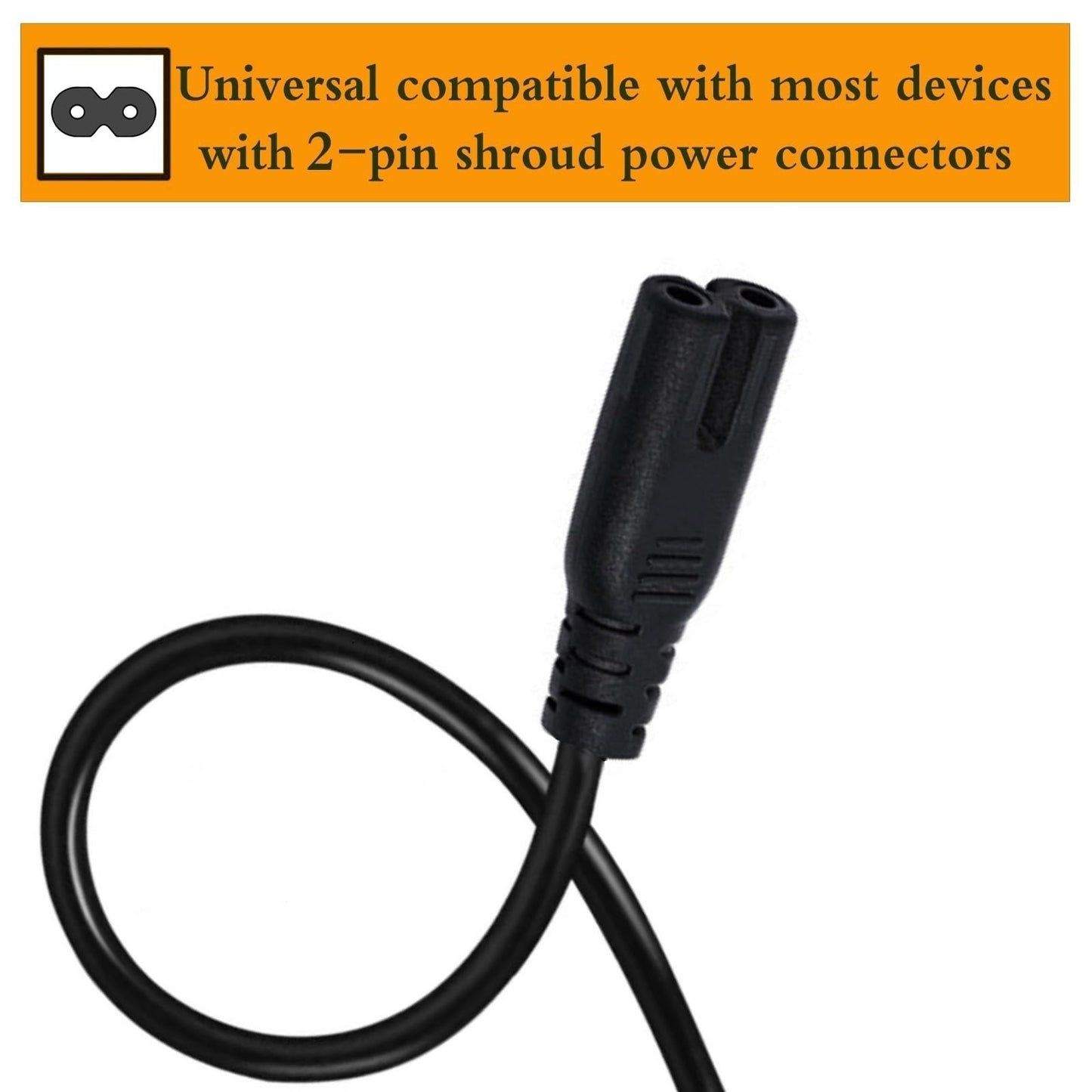 2 Prong Power Cord for Canon PIXMA TS9120 MX922 MG2522 G4210 MG7720 MG6822 MG6821 MG6820 MG5722 MG5721 MG5720 PIXMA Pro 100 Pro-100 MX472 492 495