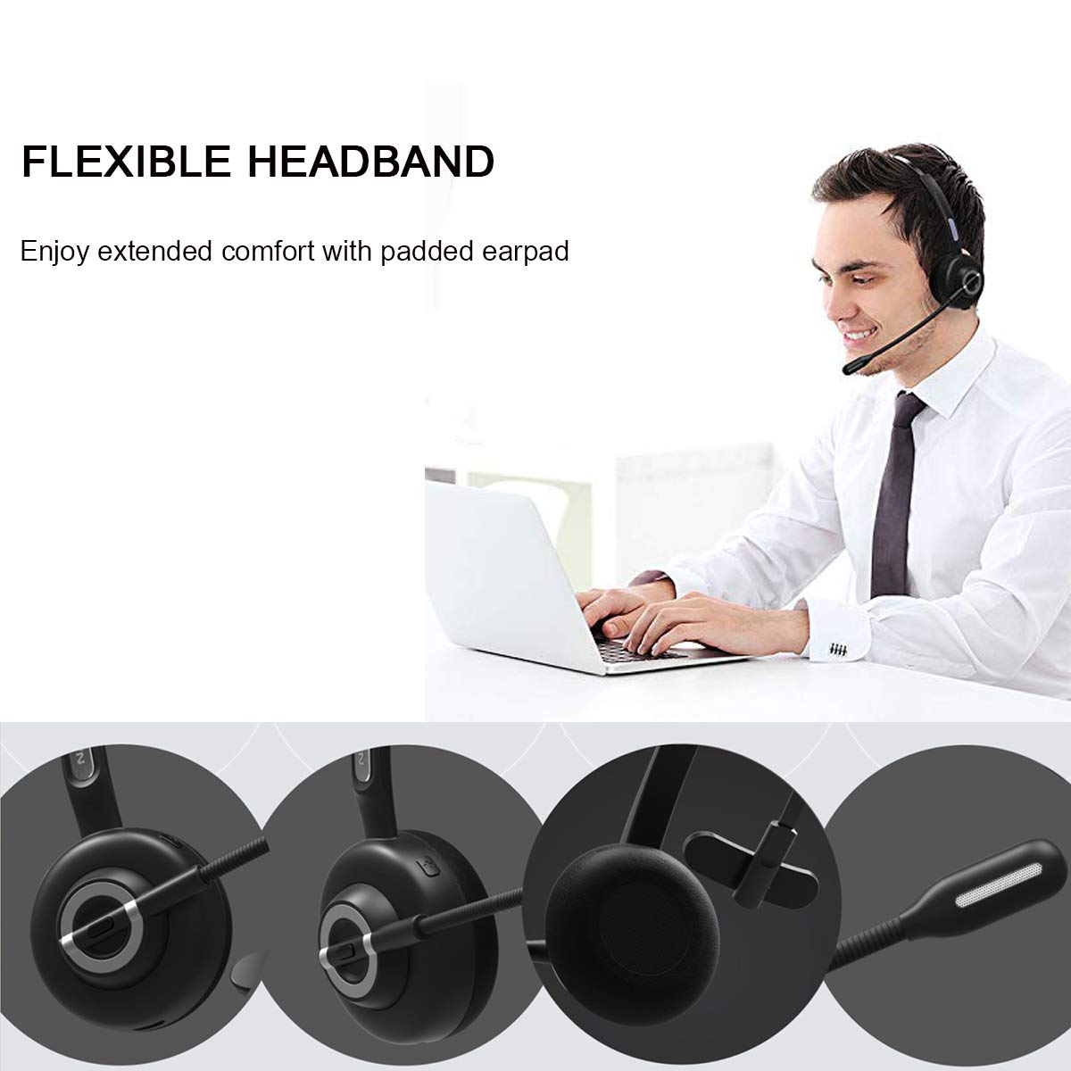 MERAIJIN Trucker Bluetooth Headset Wireless Headset with Microphone Over The Head Headphones with Noise Cancelling Sound On Ear Car Earphones Office