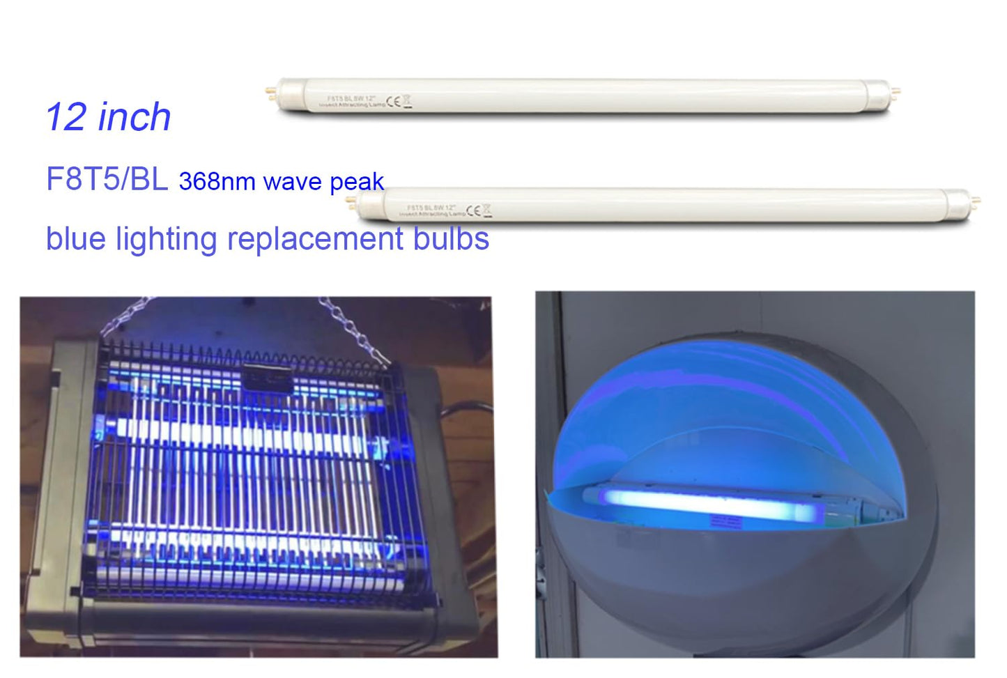 Flyercatch (2Pack) F8T5/BL 12 inch Replacement Black Blue Light Bulb, T5 F8W BL350nm Linear Fluorescent Blue Lamps Replacement for F10T5 BL368 Rohs