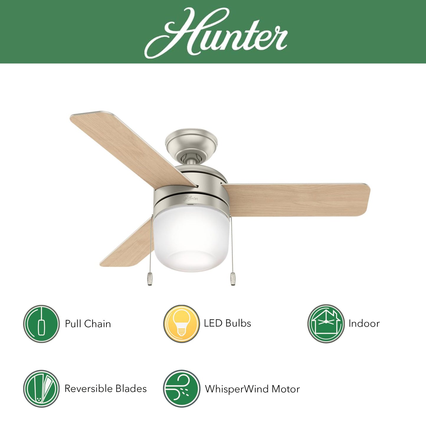 Hunter Fan 42 inch Contemporary Matte Nickel Indoor Ceiling Fan with Light Kit (Renewed)
