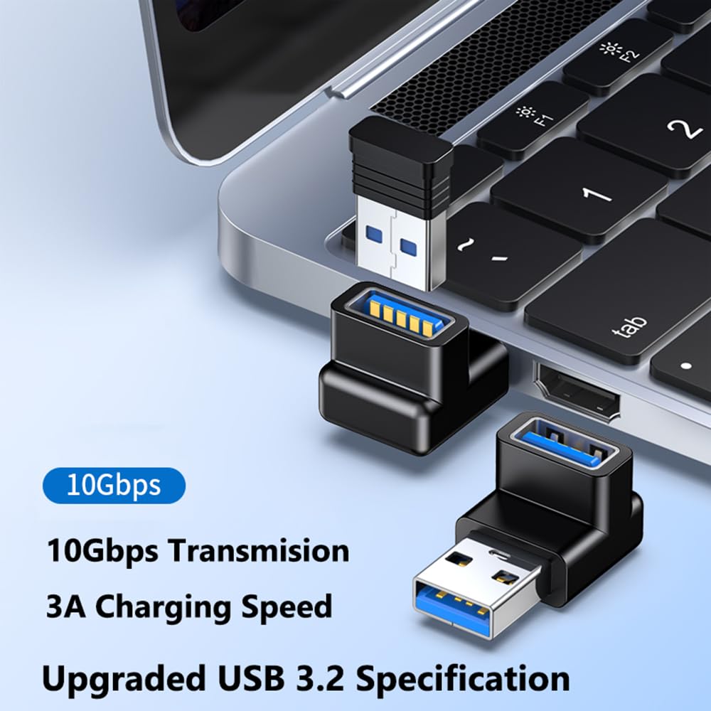 Warmstor 4 Pack 10Gbps USB 3.1 Male to Female Adapter Right Angle Up and Down Angle 90 Degree USB 3.0 A Connector Support 3A Fast Charging…