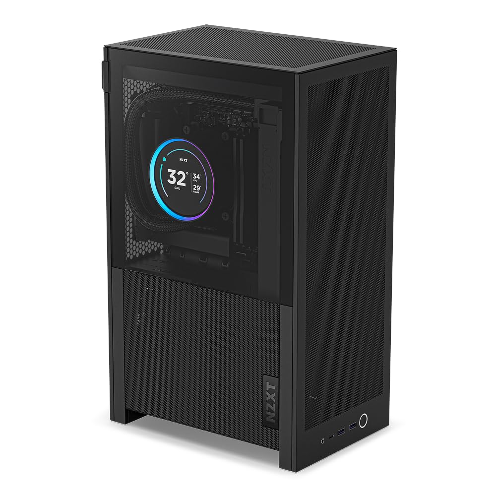 NZXT H2 Flow - Mini-ITX 20.7L High Airflow PC Case - Includes 2 x 120mm Top Fans & PCIe 5.0 Riser Cable - 331mm GPU - 280mm Radiator - Black