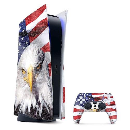 MightySkins Glossy Glitter Gaming Skin for PS5 / PlayStation 5 Bundle - America Strong | Durable High-Gloss Glitter Finish | Easy to Apply and Change