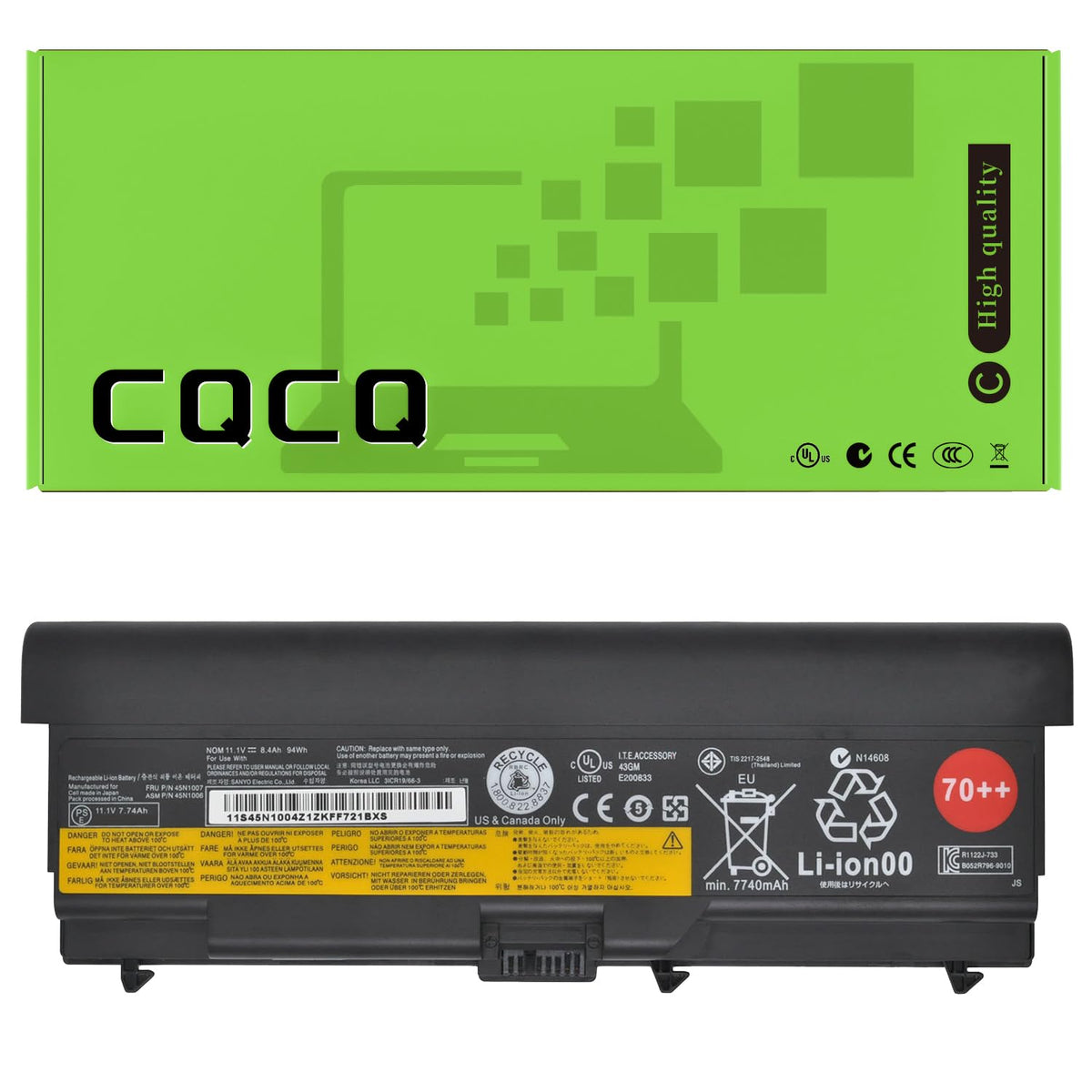 CQCQ 70++ Laptop Battery for Lenovo ThinkPad T430 T420 T410 T530 T520 T510 W530 W520 W510 L430 L420 L412 L530 L520 L512 45N1011 45N1010 0A36302