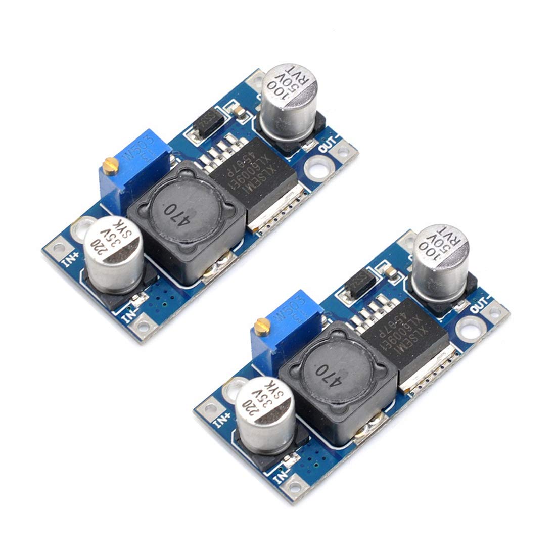 Oiyagai 2-Pack XL6009 DC-DC Adjustable Boost Converter Module, 3-32V to 5-35V, 4A, 400kHz Step-Up Power Supply for DIY Electronics, Solar, RC Projects