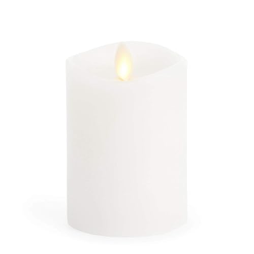 Luminara Flameless Pillar Candle, Small (4.5 inches, Unscented) Real-Flame Effect, Melted Edge, Real Wax, Smooth Finish, White, LED Battery-Powered
