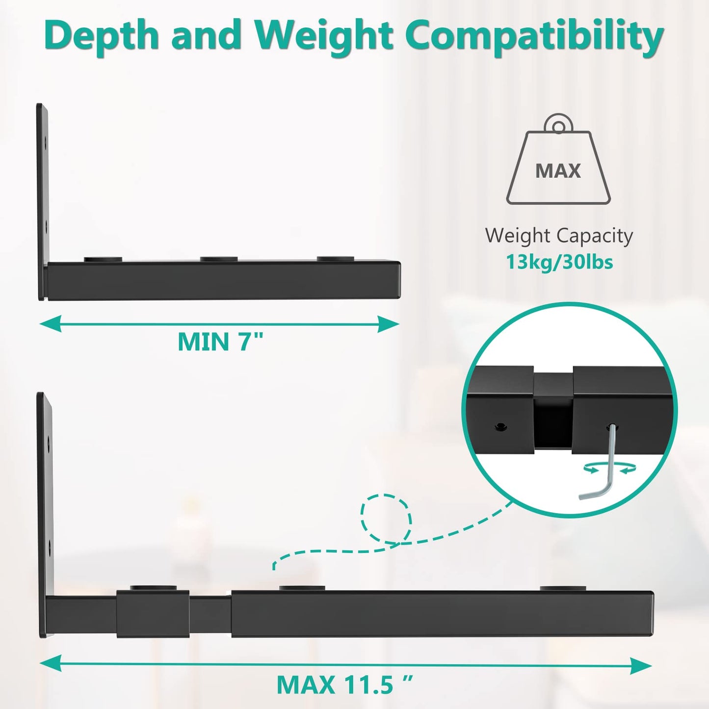 WALI Center Channel Speaker Wall Mount, Universal Soundbar Wall Mount Bracket Hold up to 30 lbs, Arms Extend Adjustment from 7 to 11.5 inch (SLK201)