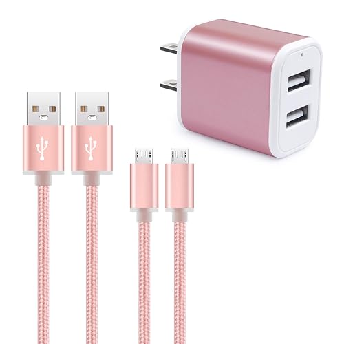 Wall Charger, Micro USB Cable, 2.1A Dual Port USB Wall Charger Cube Fast Charging Block with 2Pack 6ft Android Charging Cord for Samsung Galaxy S6 S7