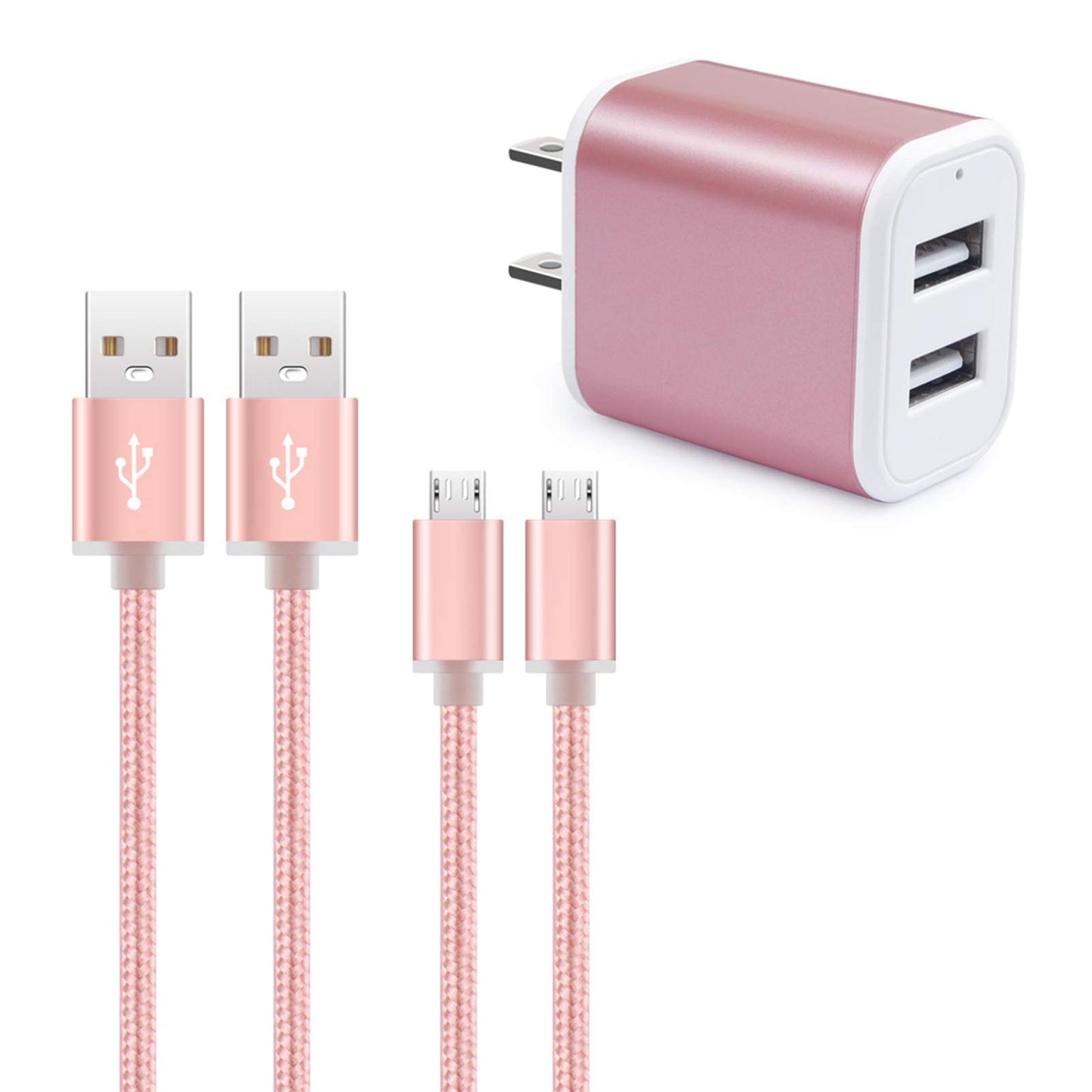 Wall Charger, Micro USB Cable, 2.1A Dual Port USB Wall Charger Cube Fast Charging Block with 2Pack 6ft Android Charging Cord for Samsung Galaxy S6 S7