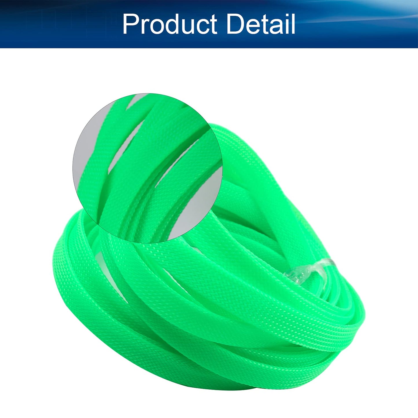 Bettomshin 1Pc 16.4Ft(5m) Cable Management Sleeve, 1/2"(12mm) Width PET Fluorescent Green Cord Protector, Wire Loom Tube Insulated Split Sleeving