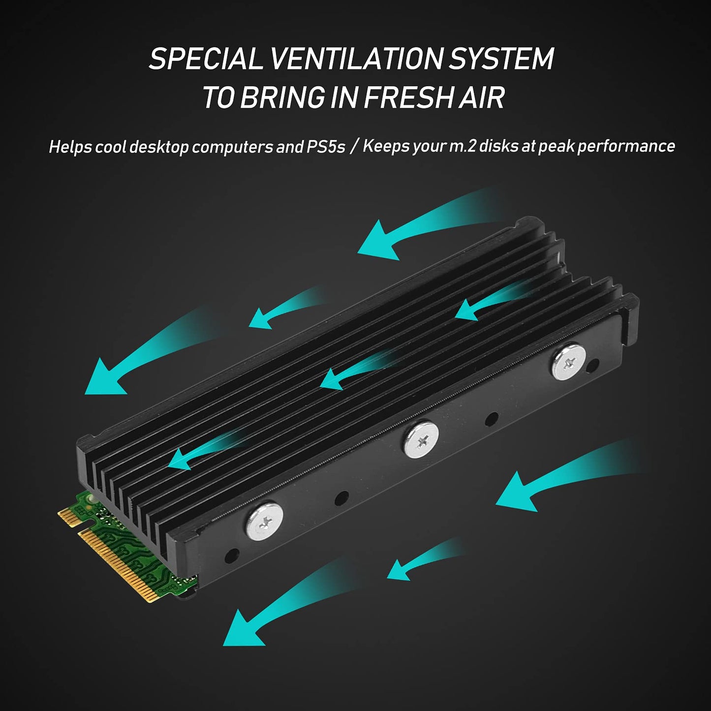 M.2 PS5 SSD NVMe Heatsink for Samsung 990 980 Pro 970 EVO Plus SN570 SN750 SN850 Firecuda 530 NVME or SATA m2 2280 SSD Cooling Heatsink, Black