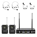 Phenyx Pro UHF Wireless Microphone System w/ 2x30 Tunable Frequencies, Metal Cordless Mic Set, 200 ft Range, 2 Bodypacks & Headsets/Lapel Mics for