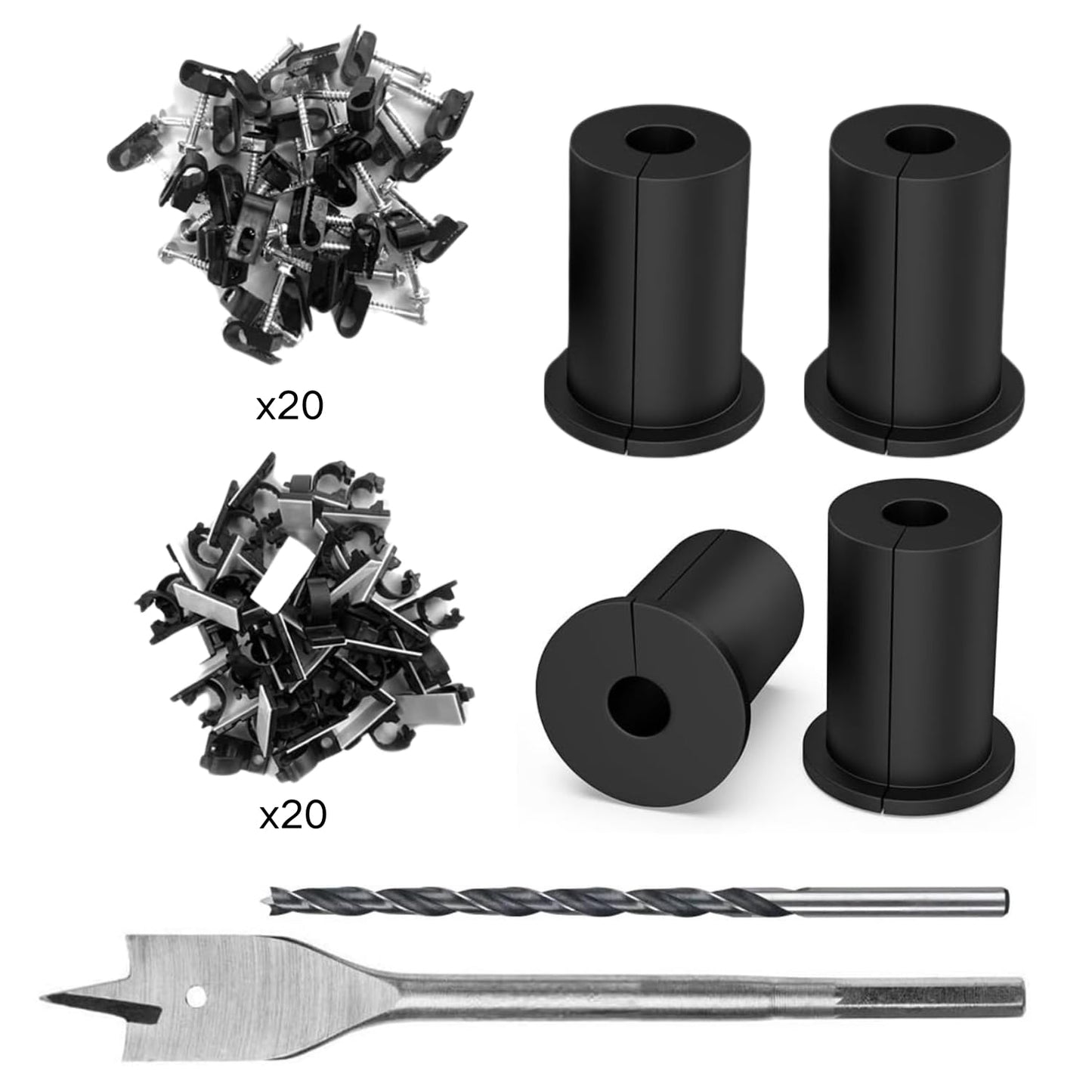 Starlink Cable Routing Kit, SMANSNAY 4PCS Starlink Wall Grommets Accessories for Cables Pass Through mounting kit, with 1" Spade Drill Bit, 40pcs Wall