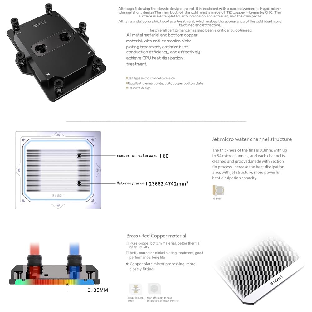Copper CPU Processor Server Water Cooling Block,AI Cloud Computing Liquid Water Cooling Block (for AMD SP5)