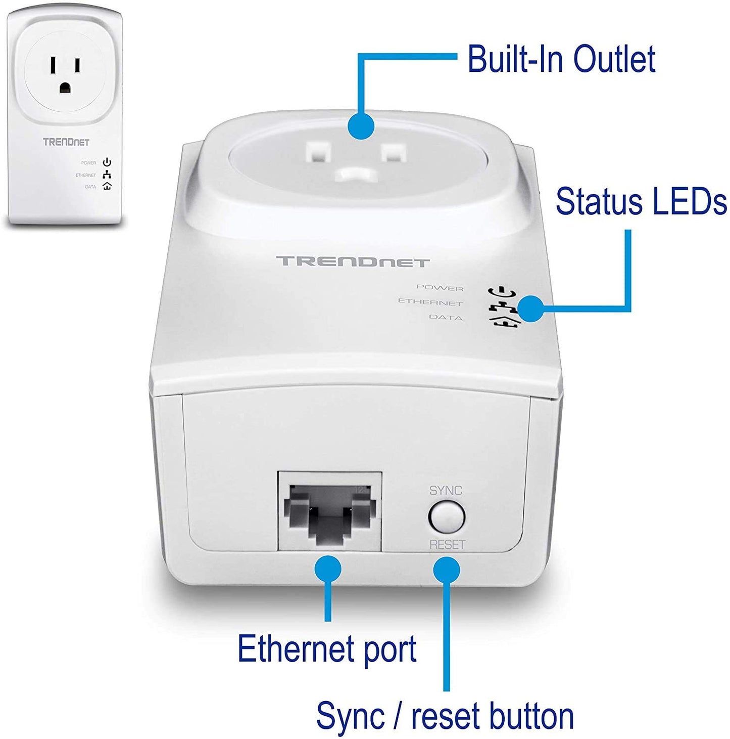 TRENDnet Powerline 500 AV Nano Adapter Kit with Built-In Outlet, With Power Outlet Pass-Through, Includes 2 x TPL-407E Adapters, TPL-407E2K (Renewed)