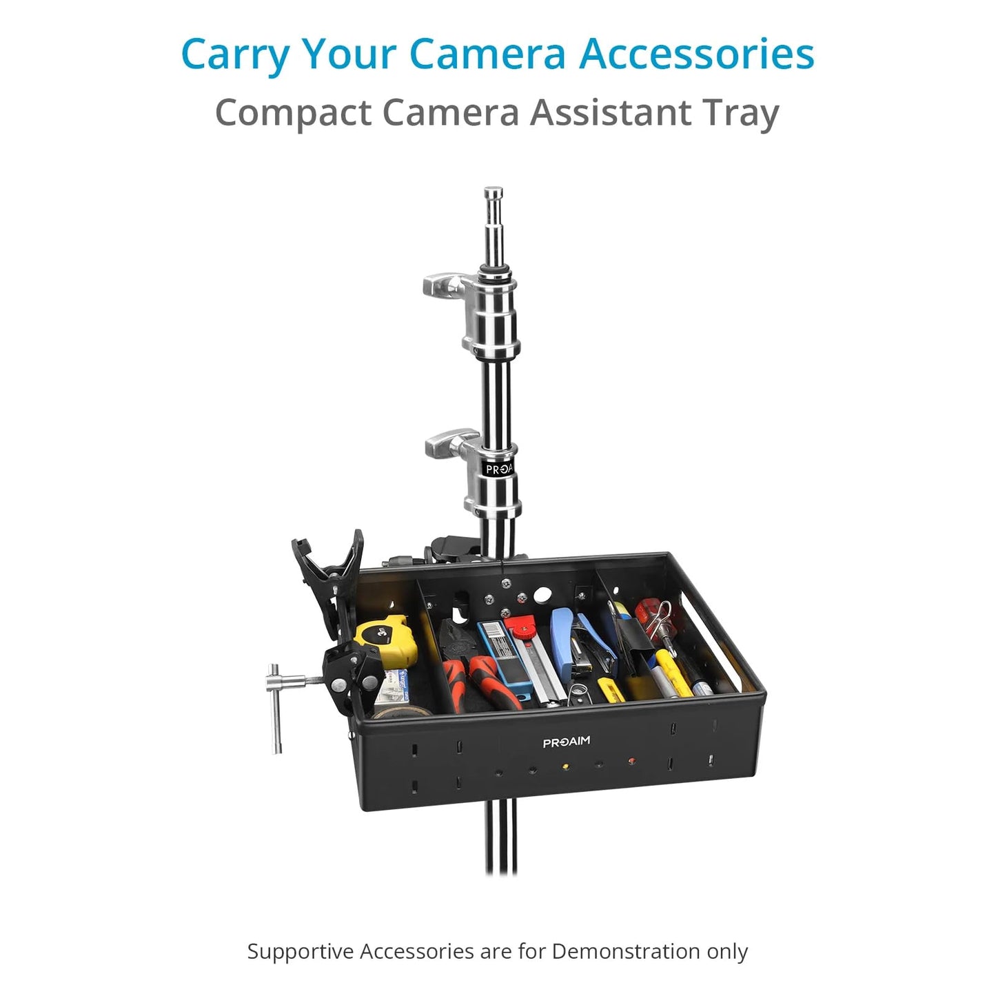 PROAIM Camera Assistant Front Tray for Small Productions/Studio Films. Clamping Range: Flat Surface (with Saddle): up to 25mm; Speed Rails: up