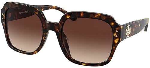Tory Burch TY 7143U 172813 Dark Tortoise Plastic Square Sunglasses Brown Gradient Lens