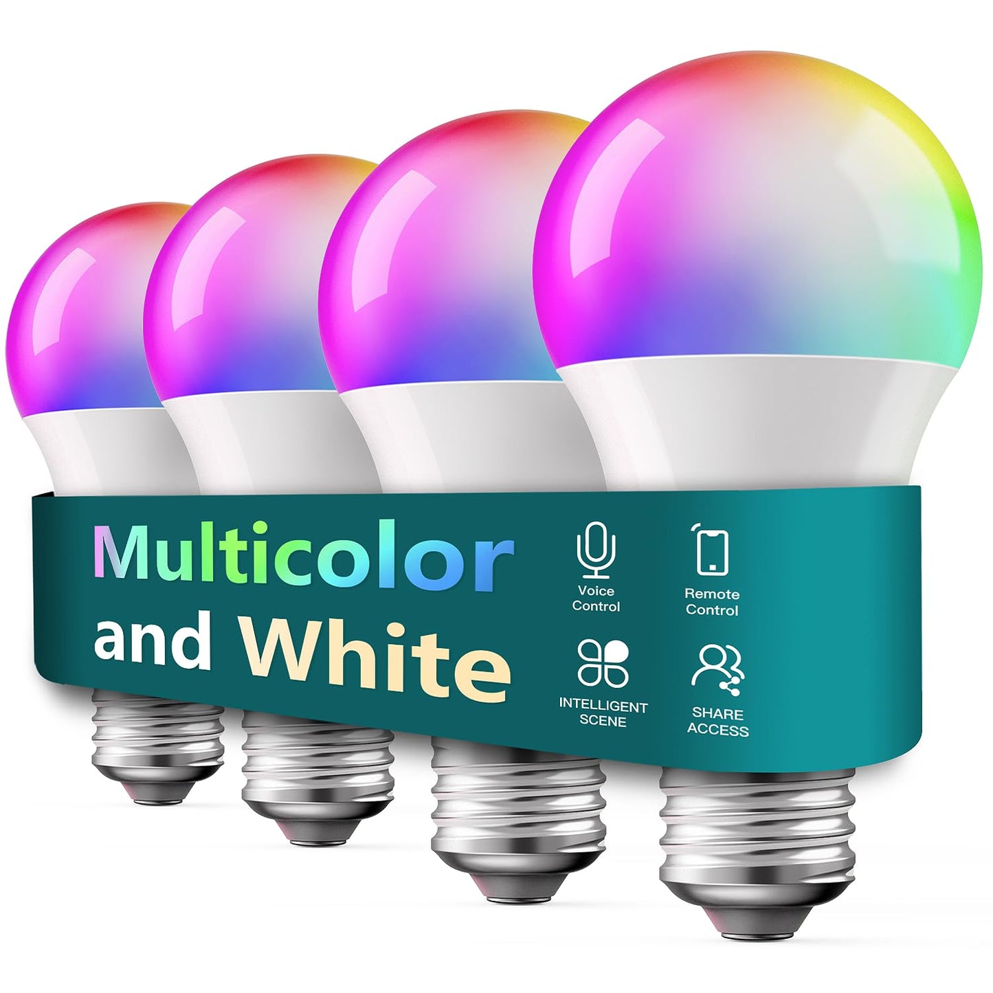 TREATLIFE Smart Light Bulbs 4 Pack, 2.4GHz Color Changing Light Bulb, Works with Alexa Google Home, A19 E26 Dimmable LED Light Bulb 9W 800 Lumen