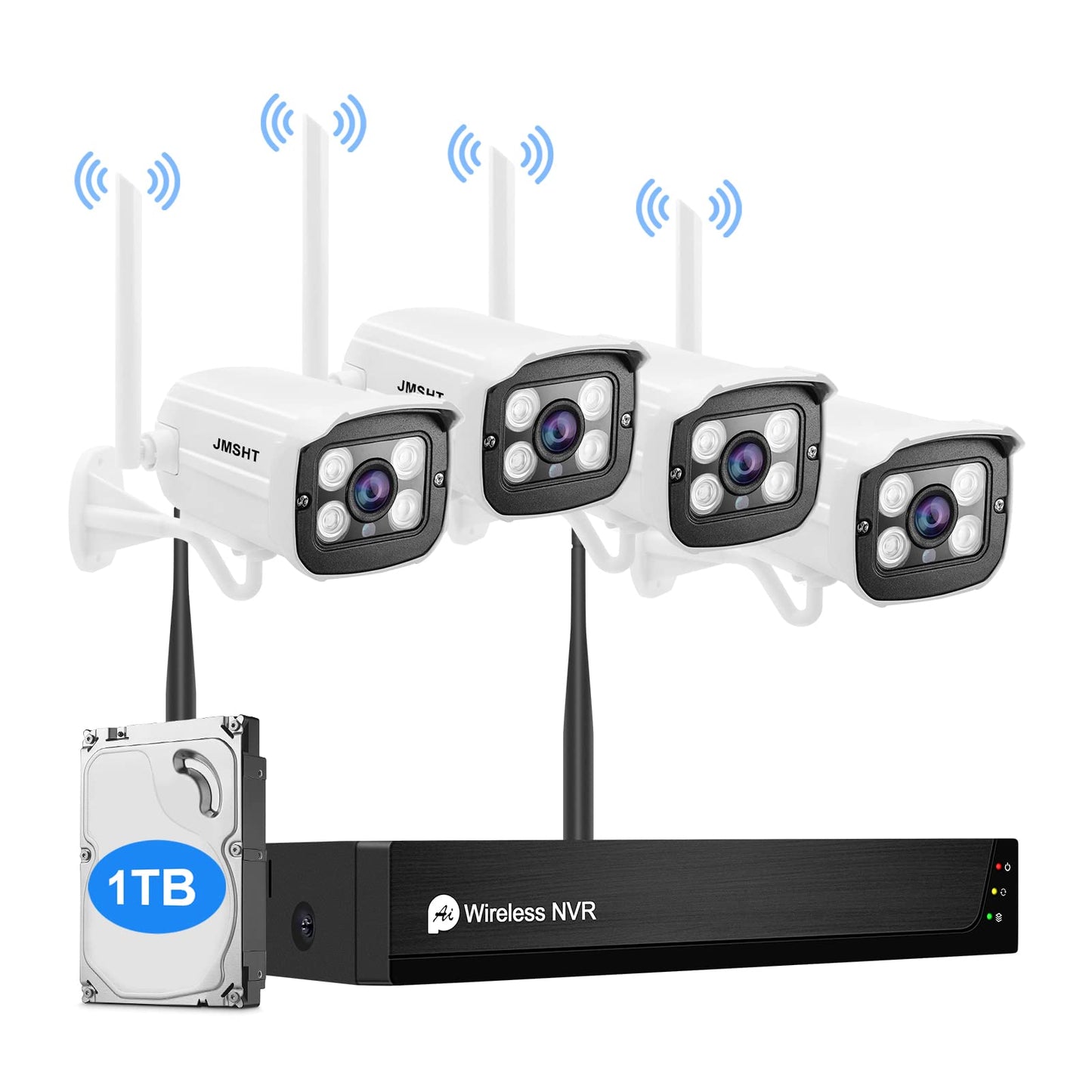Wireless Security Camera System with Two Way Audio/1TB Hard Drive,Complete Surveillance Systems with Full HD 8CH NVR 4Pcs 1080P,Plug&Play,Night