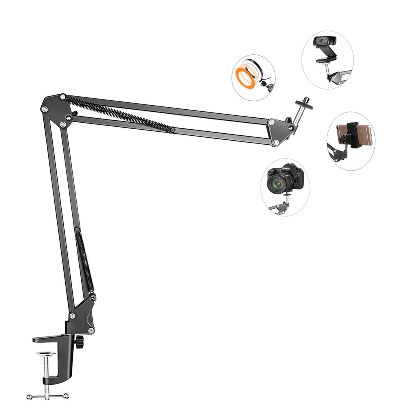 Overhead Tripod Mount for Camera Webcam Ring Light, Flexible Over Head Arm for iPhone with Phone Holder and Ball Head, Table Stand Accessory for Phone