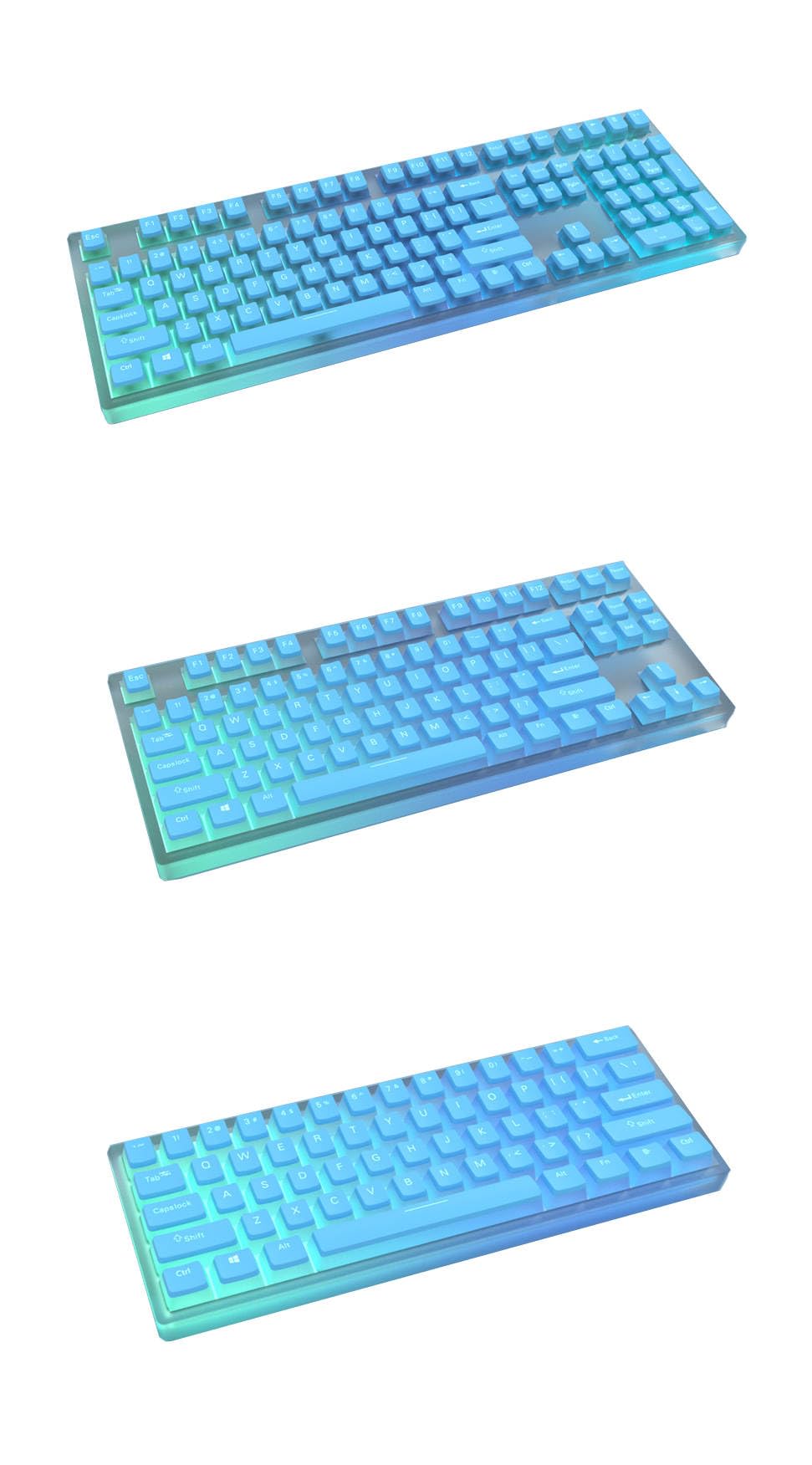 Glacier Frosted Keycaps, PBT, Double Shot, OEM Profile, Shine Through Legends, for Mechanical Keyboard Compatible with 60%/65%/75%/80%/96%/100% (Blue)