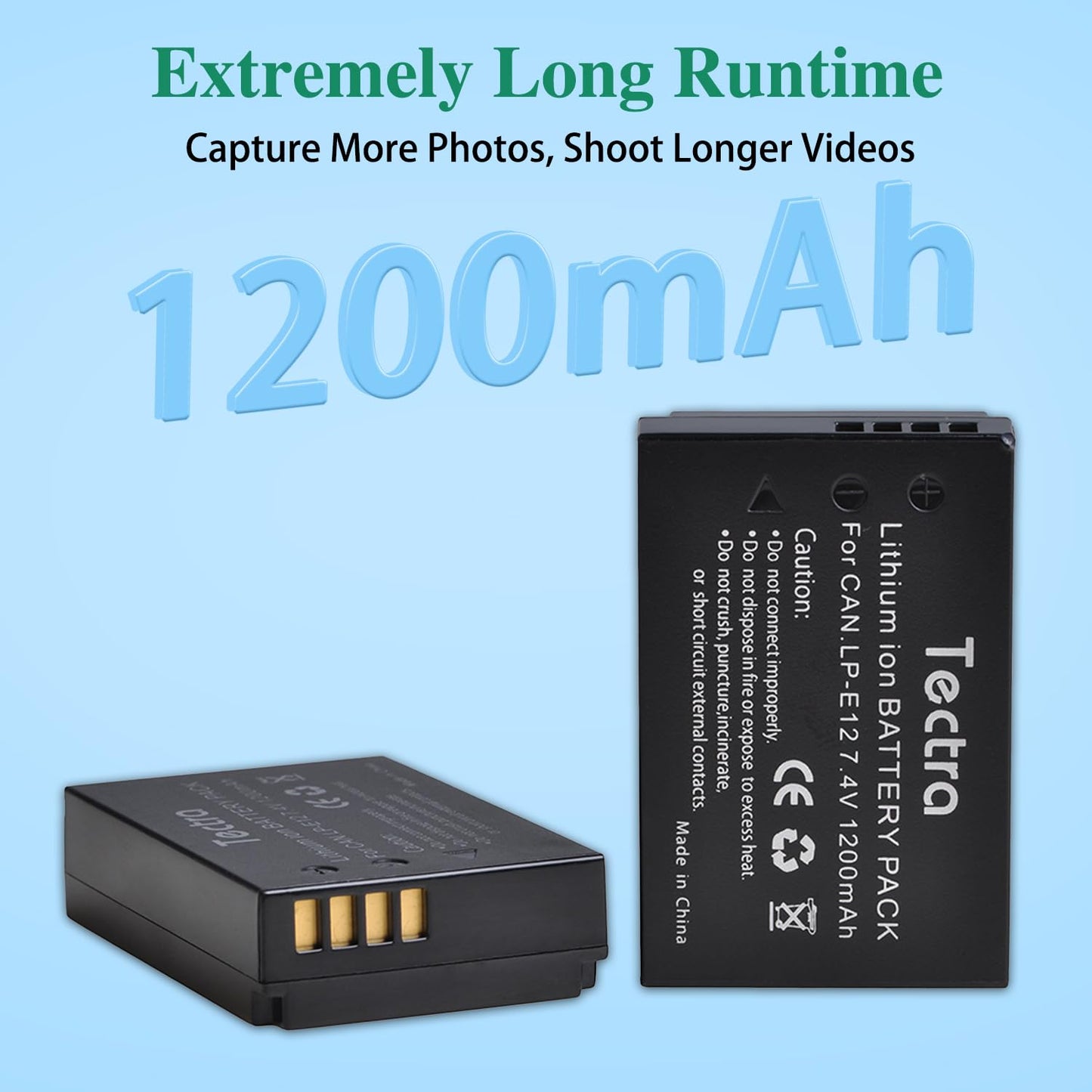 Tectra 2-Pack LP-E12 LPE12 Battery and LED Dual Charger for Canon EOS M50, M50 Mark II, EOS M, M2, M10, M100, M200, PowerShot SX70 HS, Rebel SL1