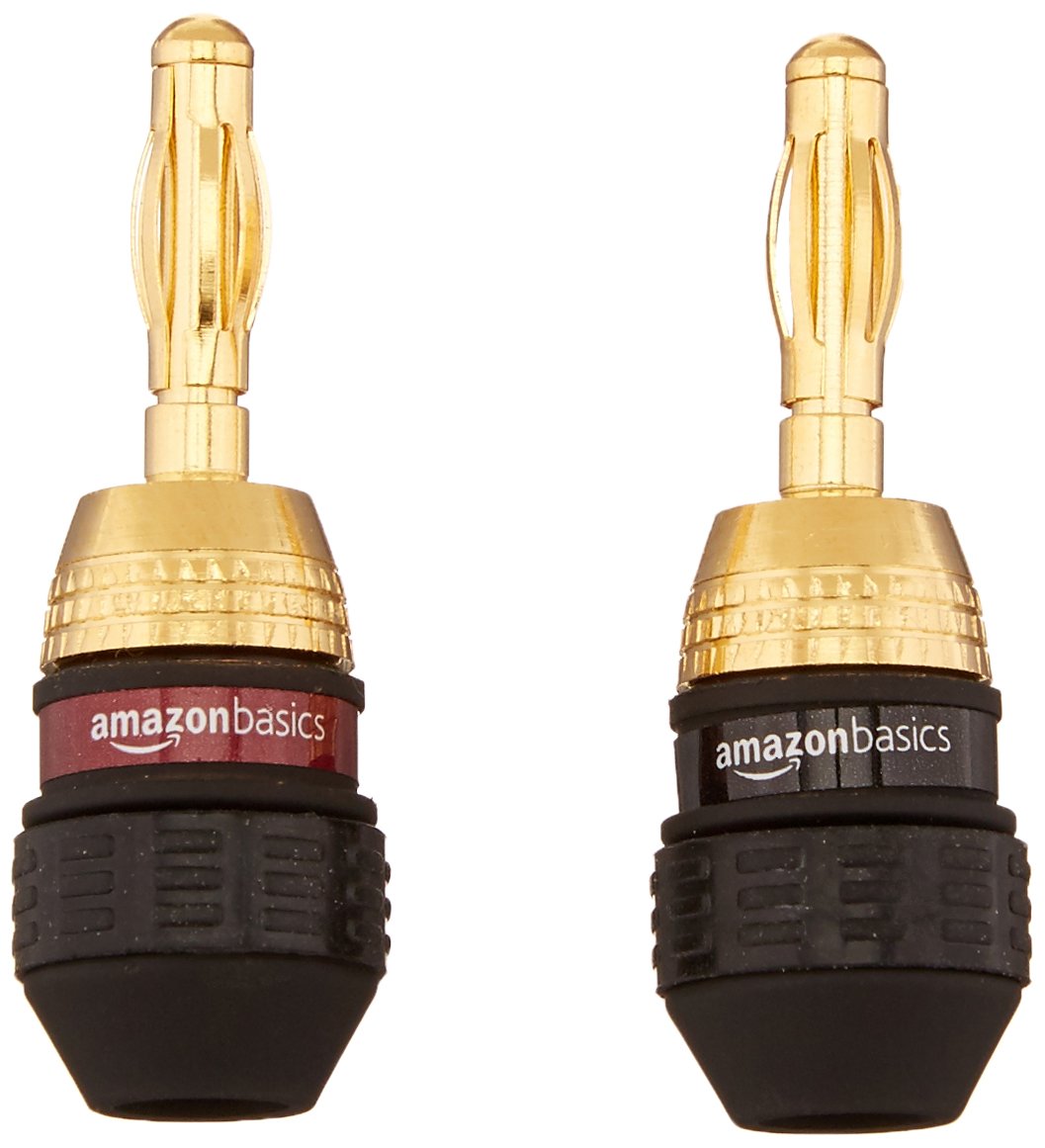 Amazon Basics Gold Plated Banana Plugs Speaker Wire Connectors, 12 Pairs (24 Count), Easy Install, 0.5" x 0.5" x 1.3", Black