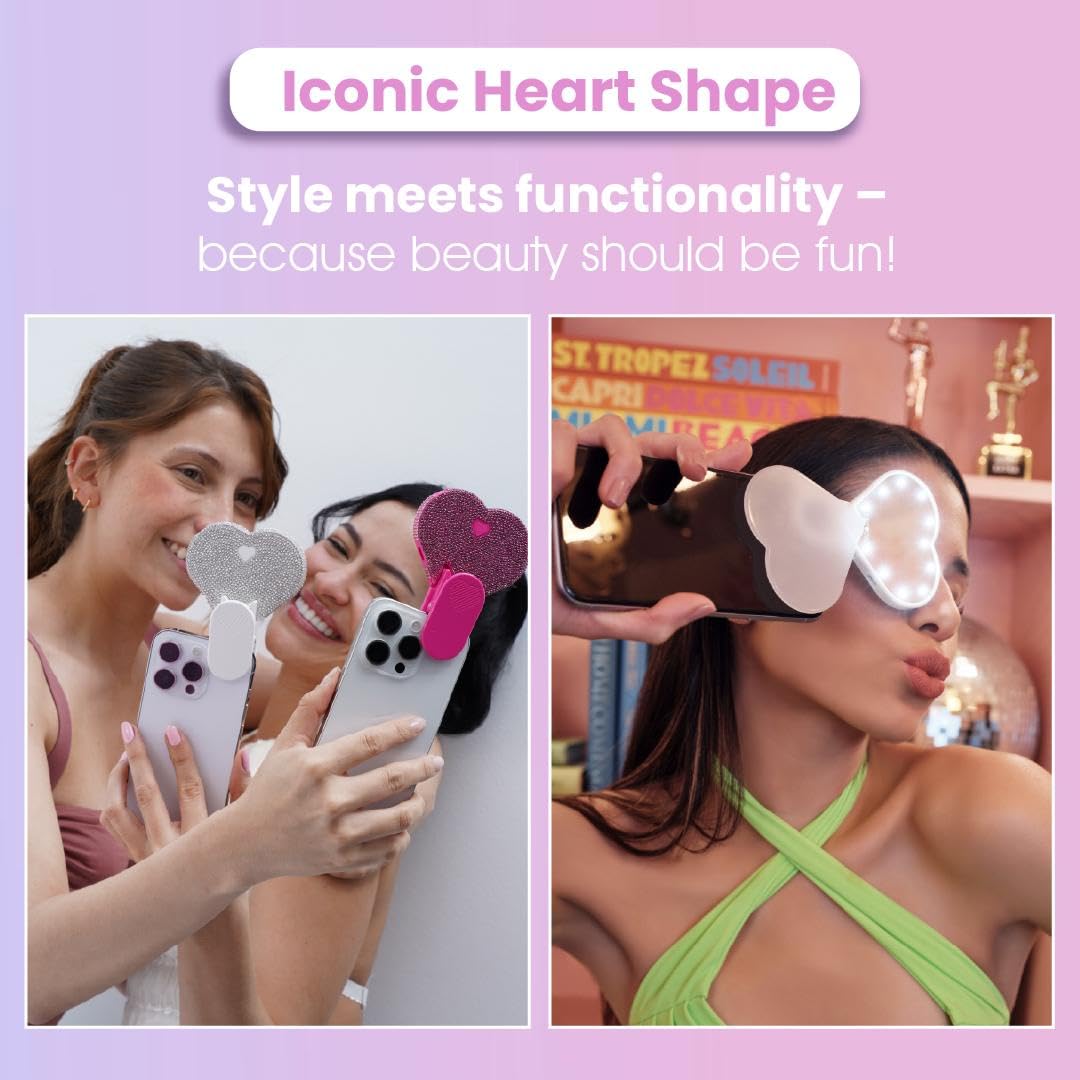 Riki Sweetheart Clip-On LED Makeup Mirror and Selfie Light, Rechargeable with Long-Lasting Battery, CRI 95+ for Phone, Laptop, and iPad, Film