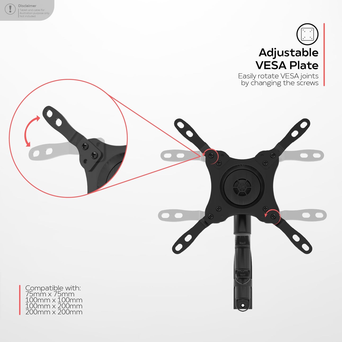 TV Full Rotation Wall Mount - CTA Digital Universal Articulating Wall Mount for 13-42 Inch TVs and Monitors up to 44 lbs. - Max VESA of 200X200mm