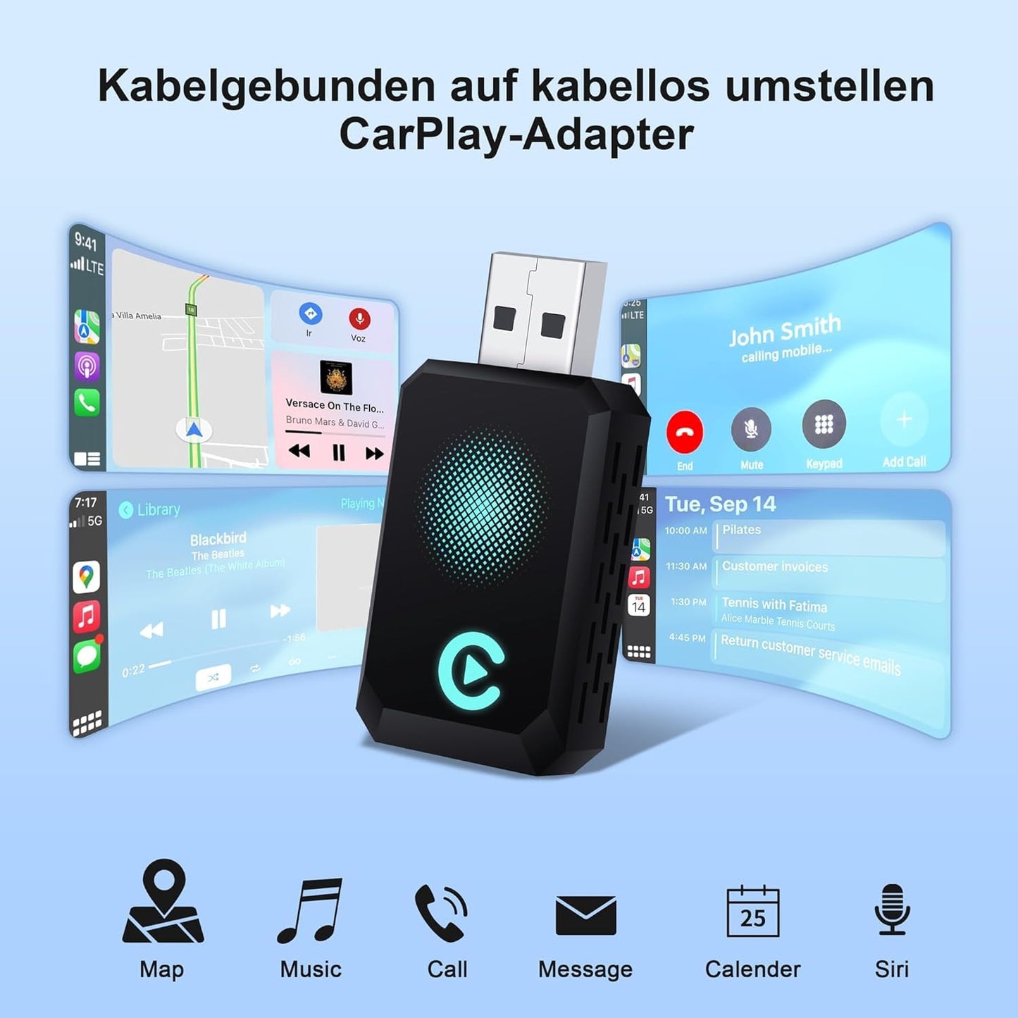 CAENEEDER Wireless Carplay Adapter, Convert Wired to Wireless CarPlay, Compatible with CarPlay, Plug and Play, Type-C/USB, Suitable for 800+ Vehicles