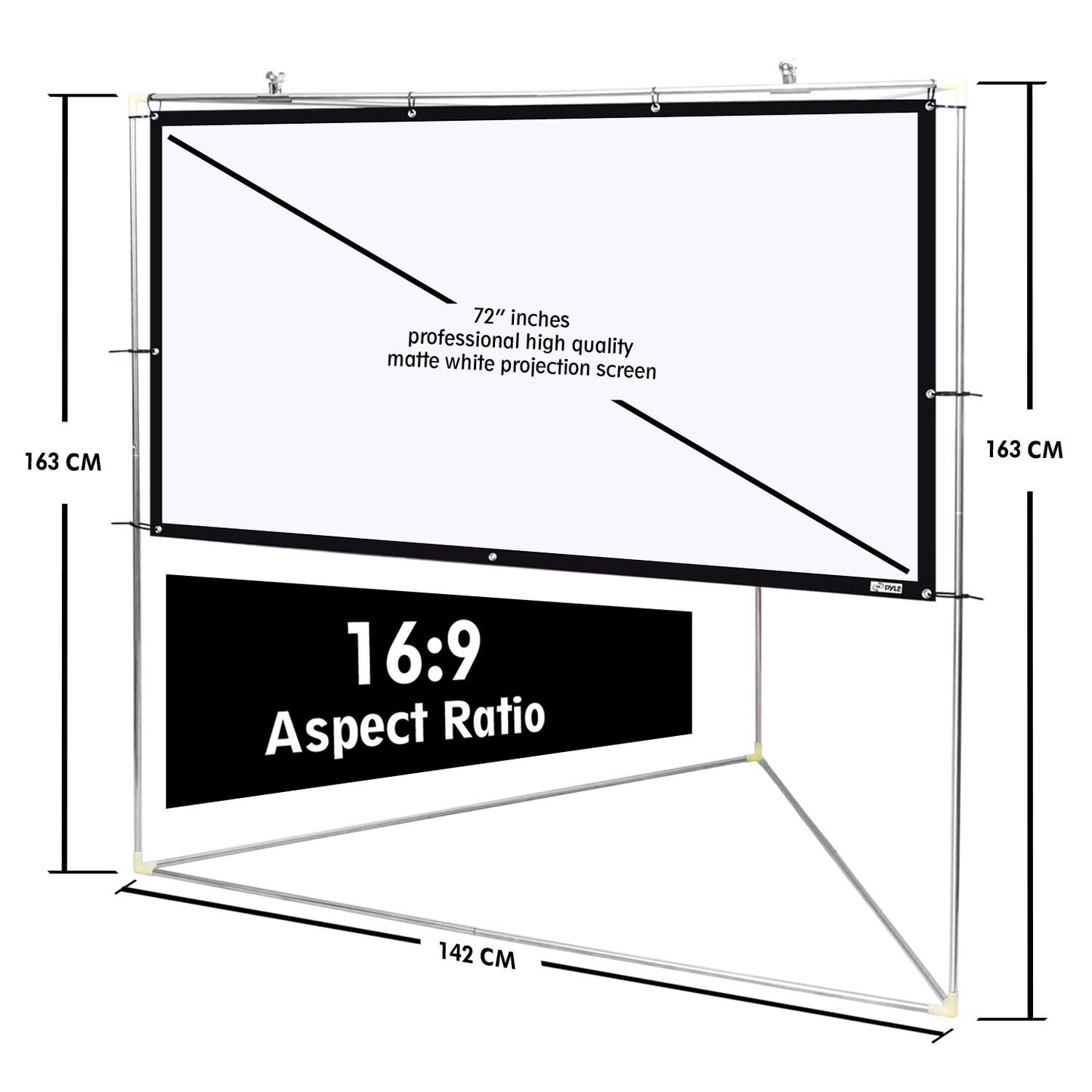 Pyle 72" Outdoor Portable Matt White Theater TV Projector Screen w/Triangle Stand - 72 inch, 16:9, 1.15 Gain Full HD Projection