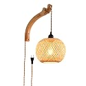 CAFULAM Plug in Wall Sconce,Farmhouse Wicker Wall Lamp Plug in,Hand Woven Rattan Wall Light Farmhouse Rustic Boho Sconces Wall Lighting for Living