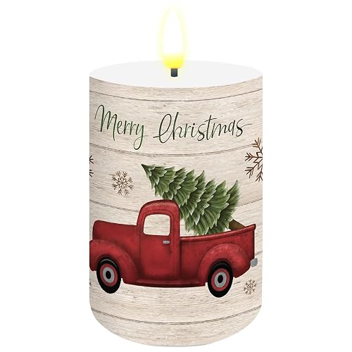 Briarwood Lane Flameless Candle 6x3 Merry Christmas Pickup Truck Flameless Candle with Timer for Christmas