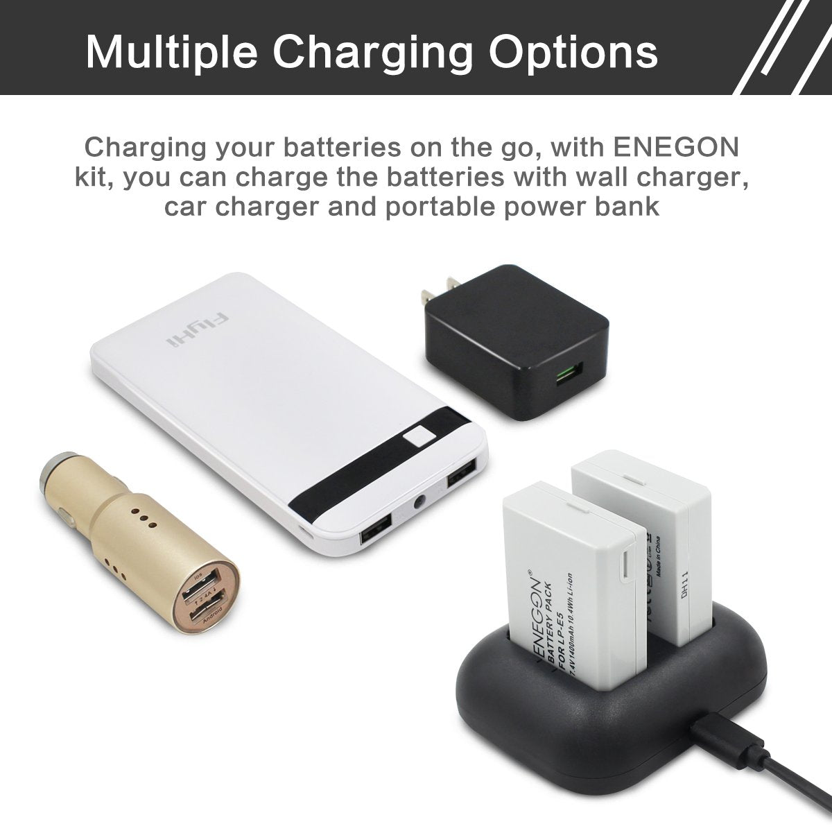 ENEGON LP-E5 Replacement Battery (2-Pack) and Rapid Dual Charger for Canon LP-E5 and Canon EOS Rebel XS, Rebel T1i, Rebel XSi, 1000D, 500D, 450D, Kiss