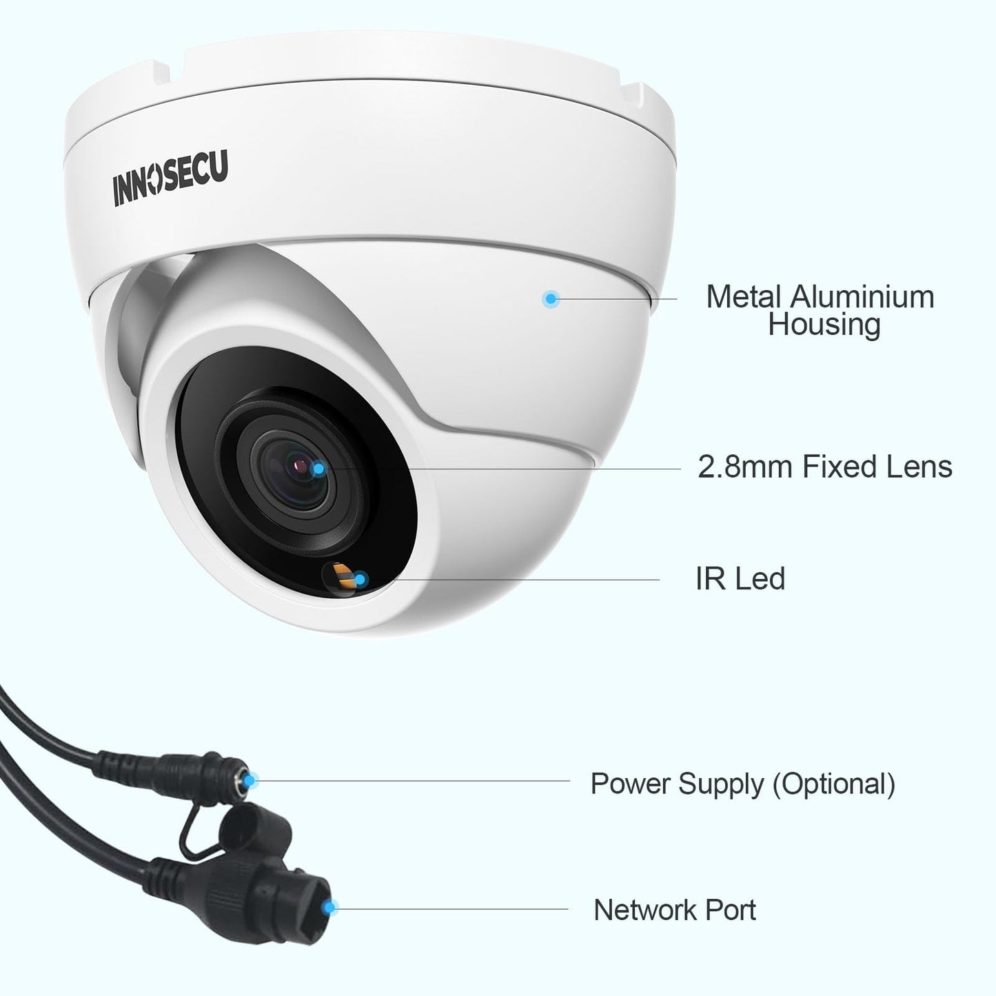 INNOSECU PoE Camera 4MP, Security IP Dome Camera for Outdoor Indoor Use, Buil-in Mic, 2.8mm Lens Wide Angle 110?, B/W Night Vision, Smart Motion