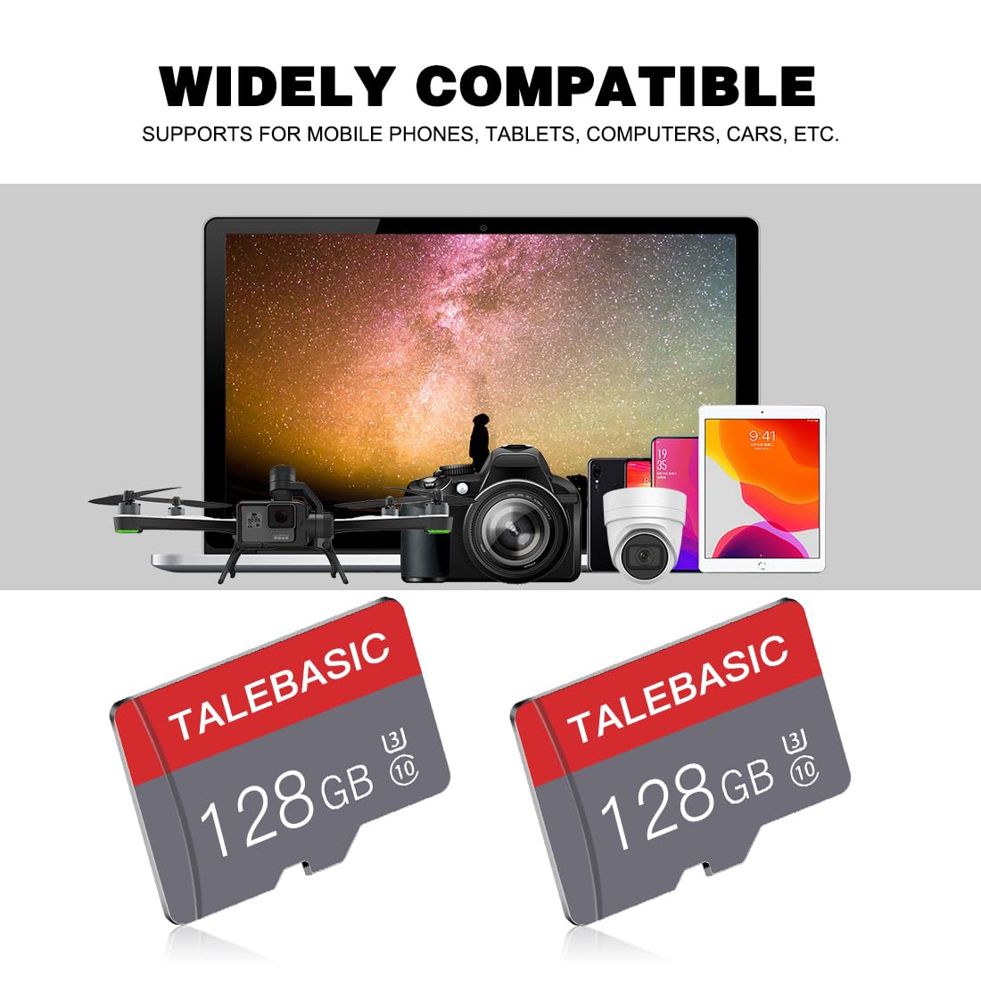 2 Pack 128GB Memory Card Class 10 Flash Card Fast Speed TF Card with Adapter for Tablet/Mobile Phone/Camera/Car Audio/Game Console(2 Pcs 128GB)