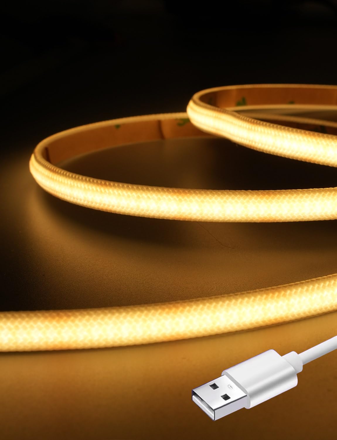 INFINILUX 2400K Amber Blue Light Blocking LED Strip, Soft Fabric COB Sleep Aid Nightlight for Bedroom, Nursery, Reading & Meditation, 59" USB Powered