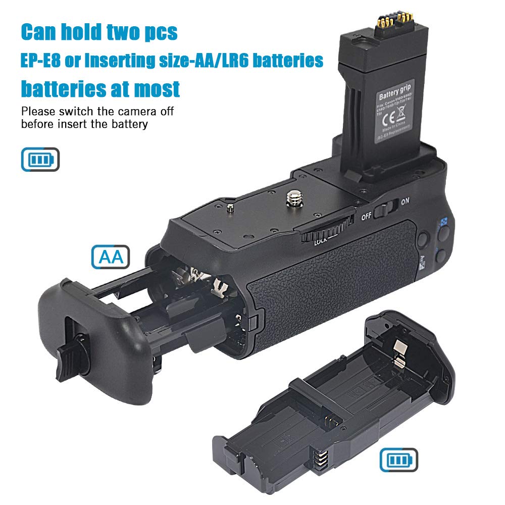 mcoplus BG-550D Vertical Battery Grip as BG-E8 Replacement for Canon EOS 550D 600D 650D 700D Rebel T2i T3i T4i T5i DSLR Camera, Hold LP-E8 or AA