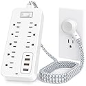 Power Strip Power Bar, Muti-Outlets Ports Desktop Charging Station, Flat Plug Overload Surge Protection Outlet Strip, USB Ports, Extension Cord, Wall
