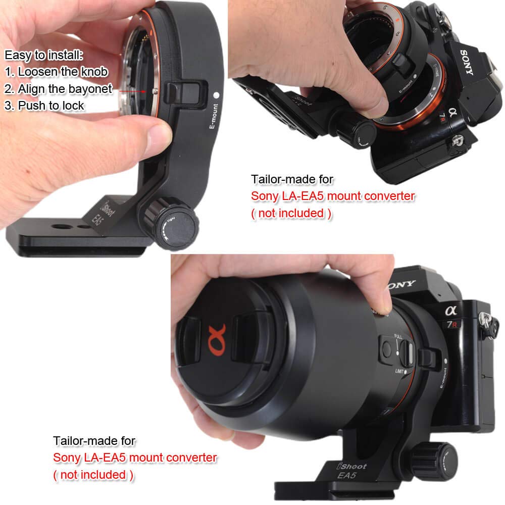 iShoot 66mm Lens Collar Tripod Mount Ring Compatible with Sony LA-EA5 Mount Converter Adapter Ring, Lens Support Holder Bracket Bottom is Arca-Swiss