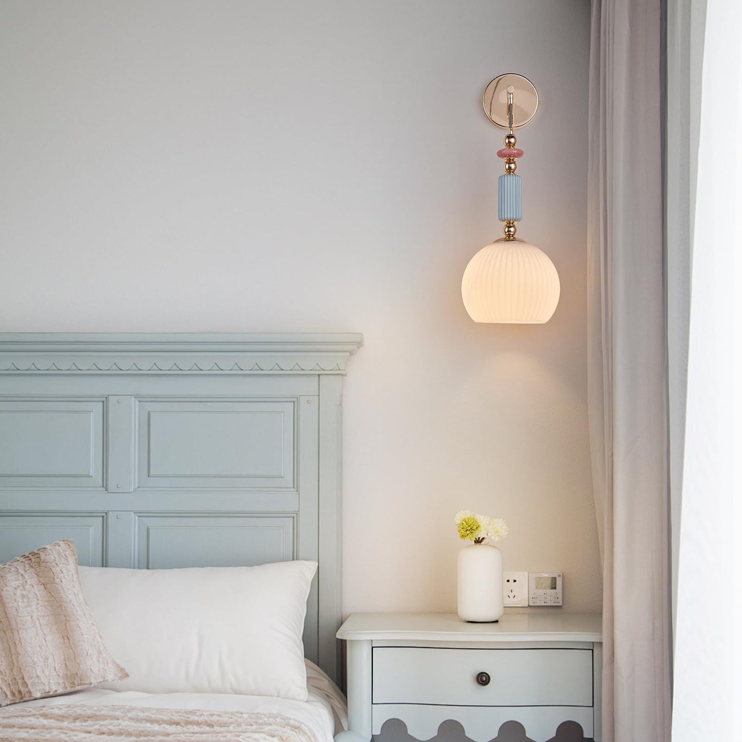 FALINNEAD Milk White Glass Modern Wall Scone Hanging Indoor Wall Light Fixtures Milky White Lamp for Bedroom Hallway Living Room