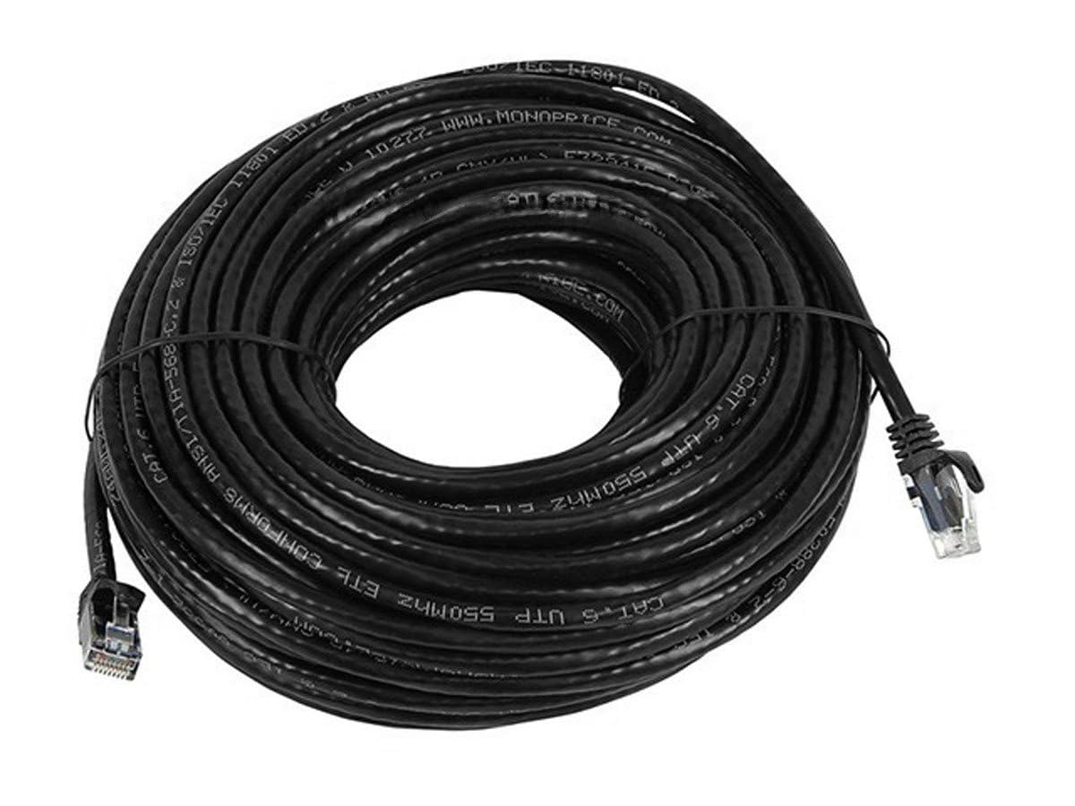 Monoprice Cat6 100ft Black Patch Cable UTP 24AWG 550MHz Pure Bare Copper Snagless RJ45 Flexboot Series Ethernet Cable- Pack of 1